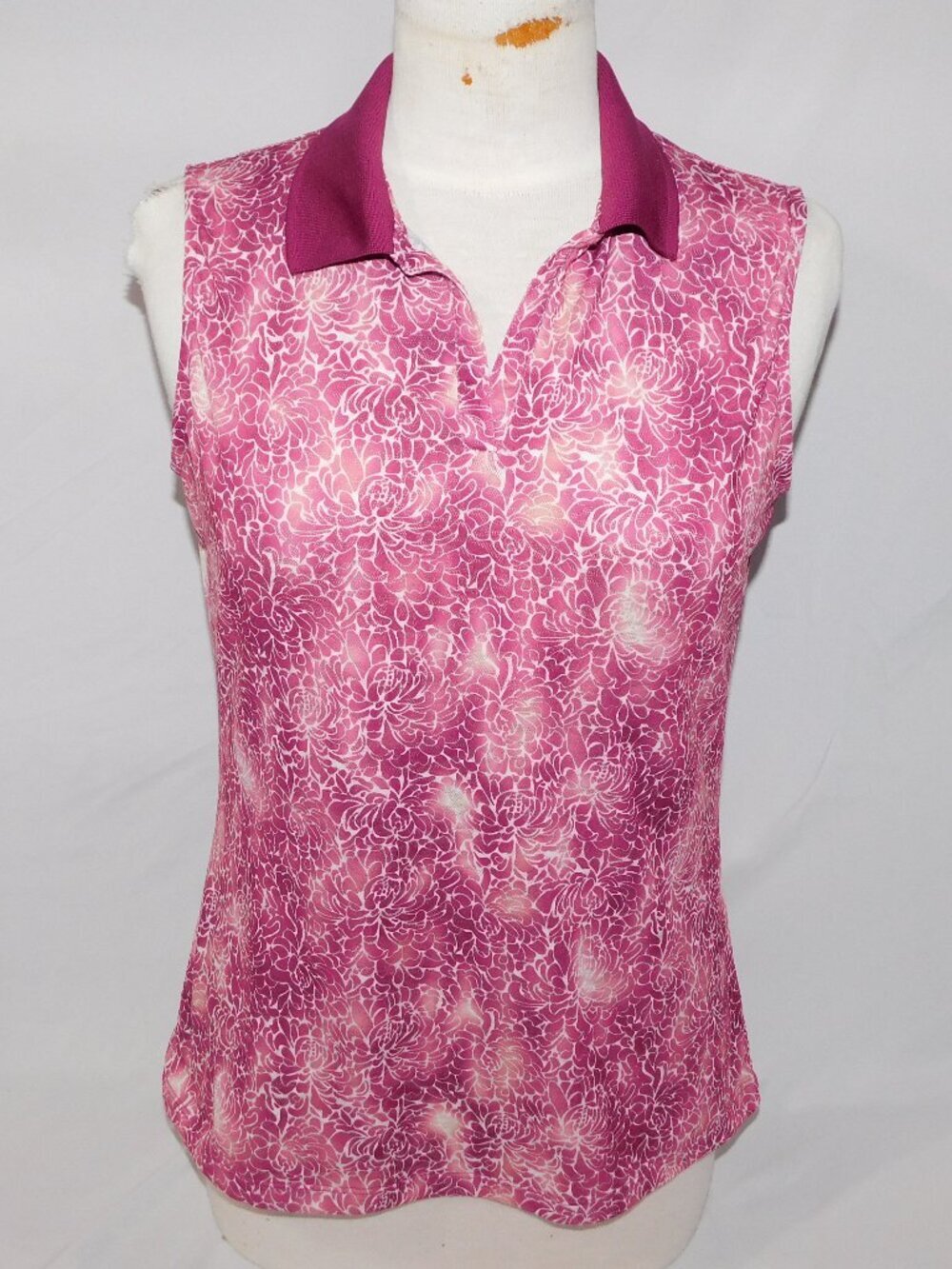 Nancy Lopez Purple White Floral Sleeveless V Neck Golf Polo Shirt Womens M